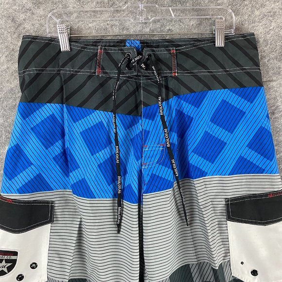 Molokai Board Shorts Size 36 Men's 100% Polyester Adults Blue Striped - Picture 2 of 8